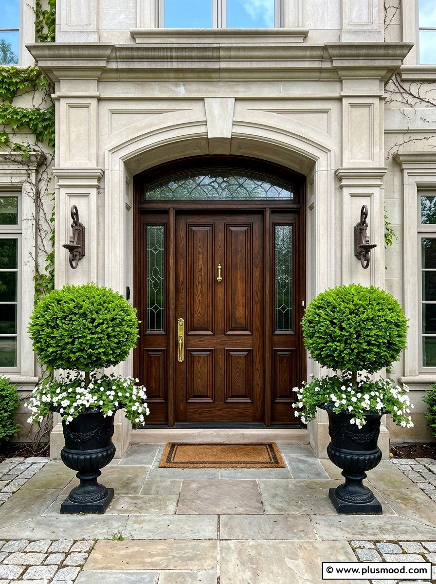 Boxwood Topiary Entrance Urn - 25 summer porch urn ideas