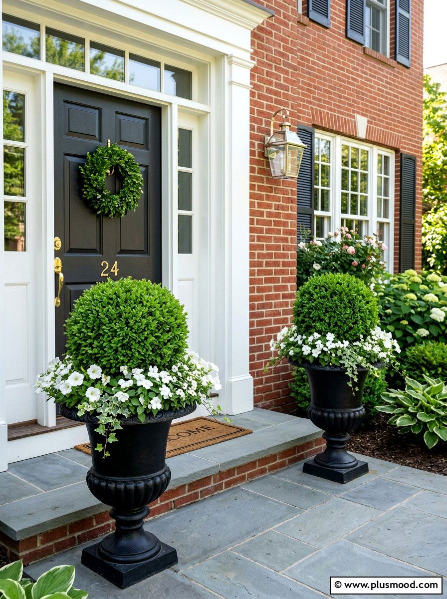 Boxwood Topiary Formal Front Door Planter - 25 summer container ideas for front door
