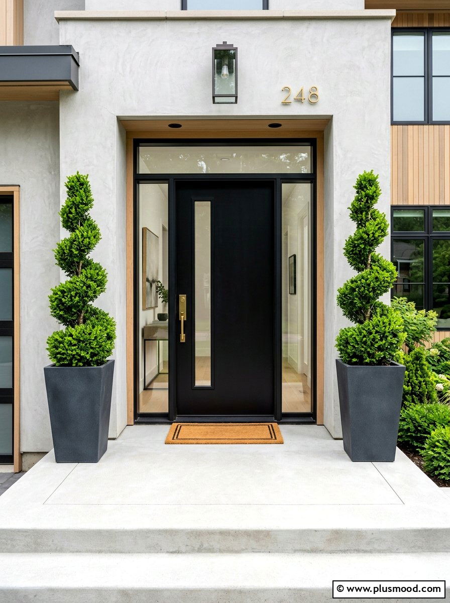 Boxwood topiary front entrance - 25 simple summer front porch ideas