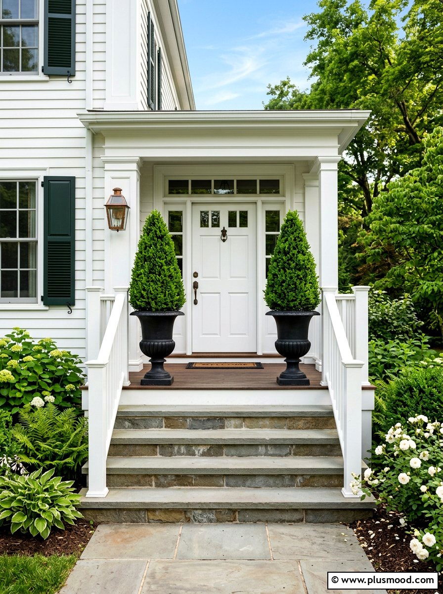 Boxwood topiary pair - 25 summer small porch curb appeal ideas
