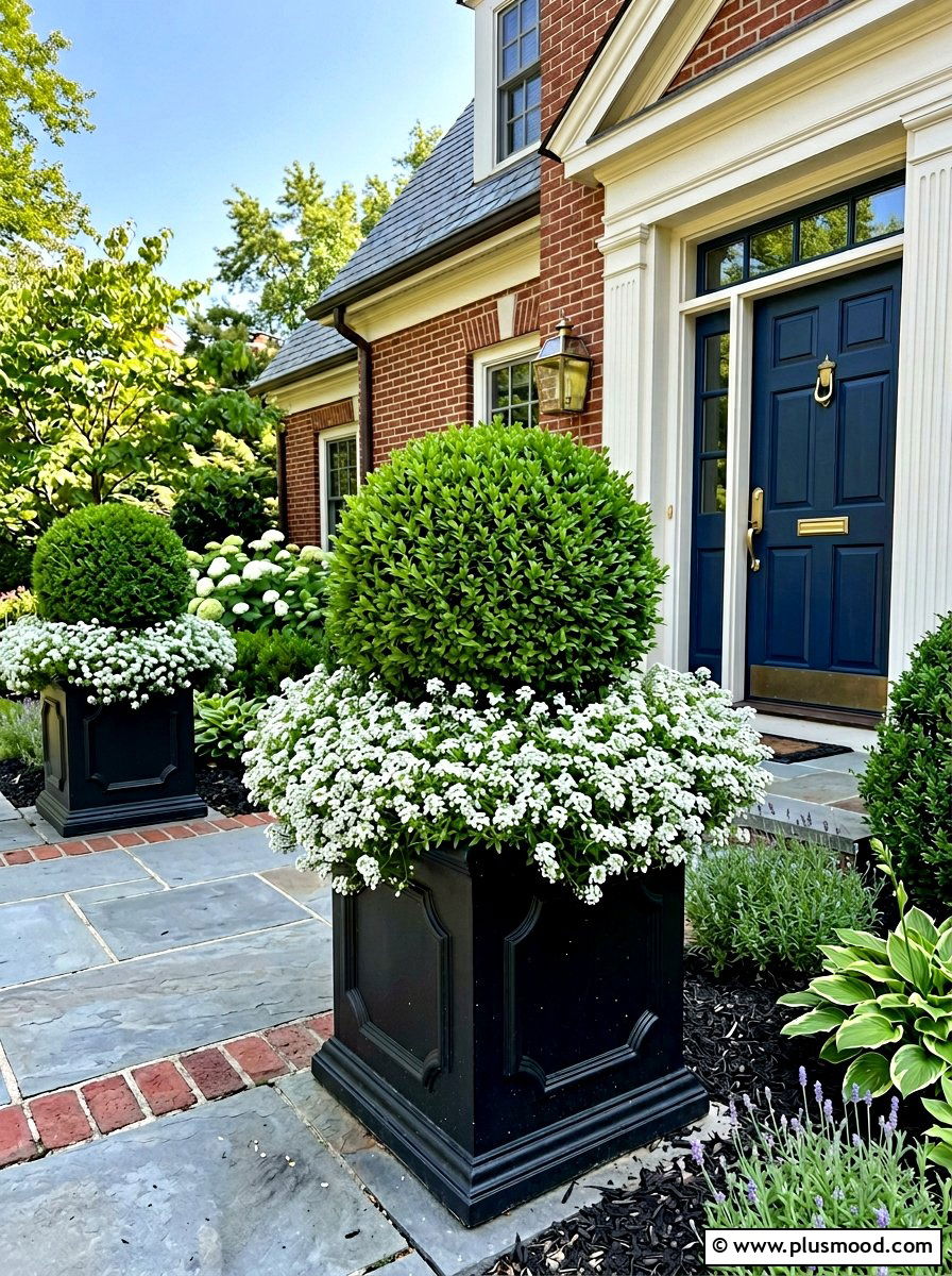 Boxwood topiary summer planter - 25 beautiful summer planter ideas