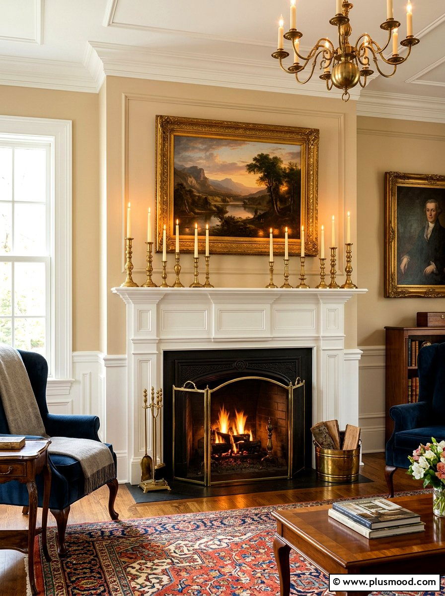 Brass Candlestick Mantel - 25 summer to fall mantel ideas