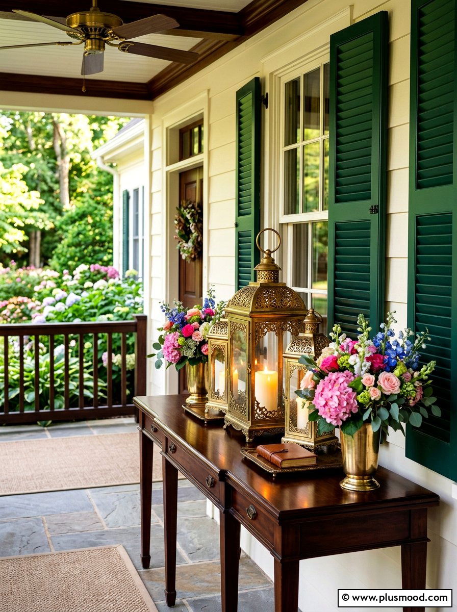Brass finish lantern - 25 summer lantern ideas for front porch