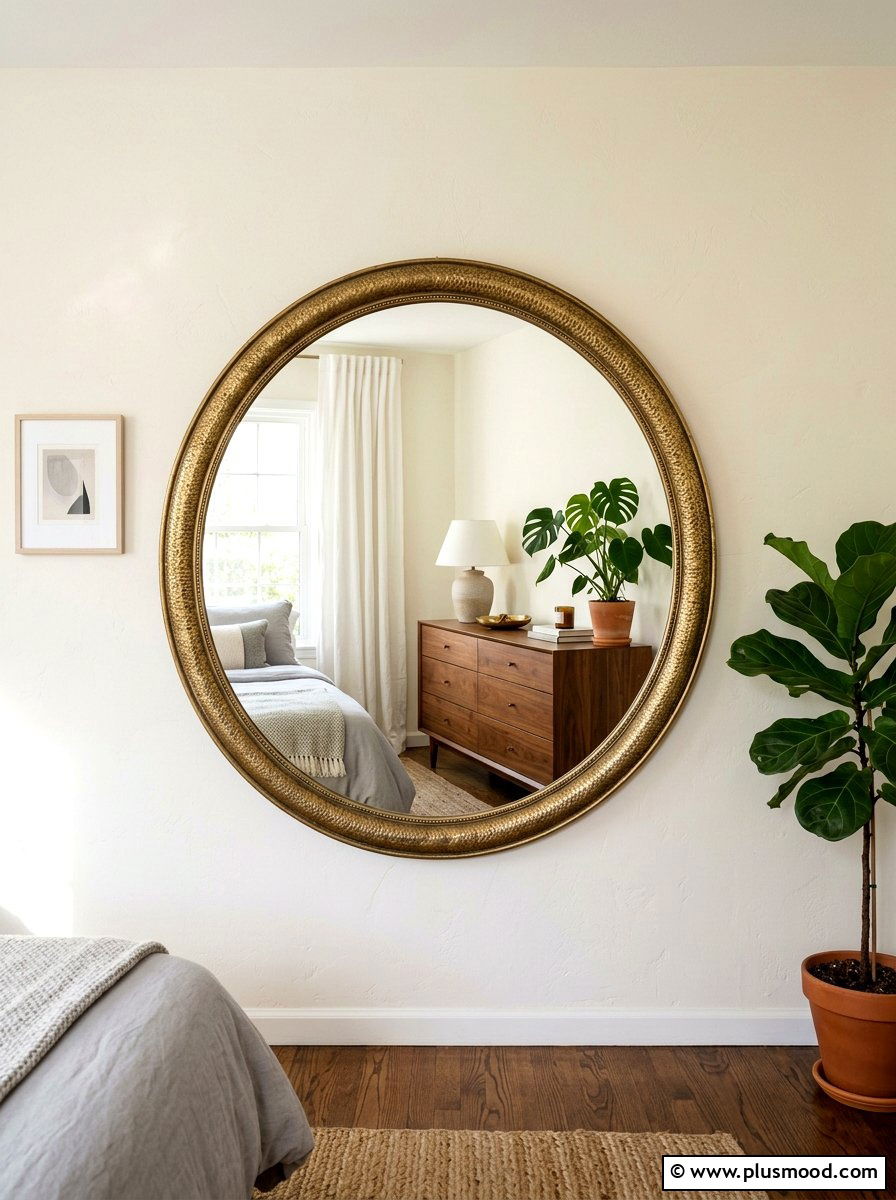 Brass mirror frame - 25 late summer bedroom decor ideas