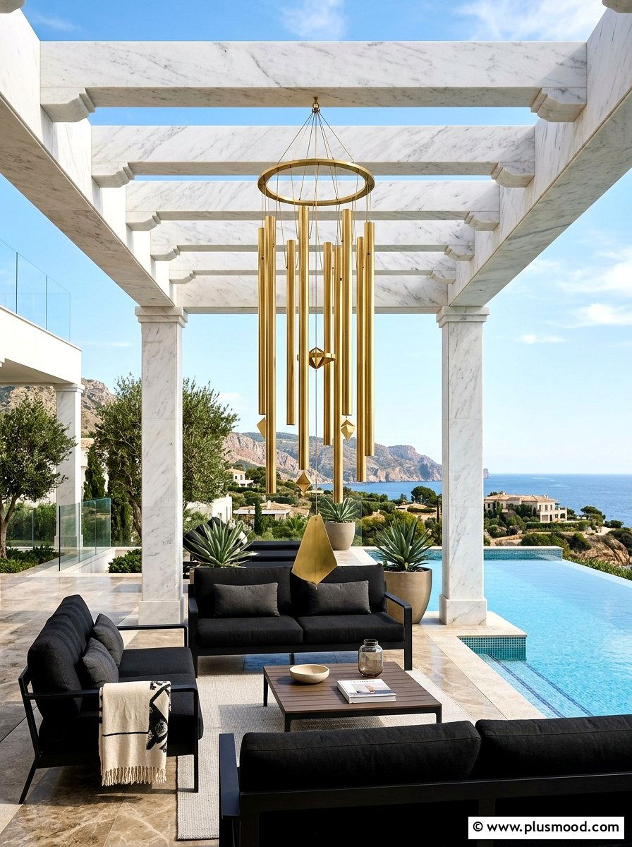 Brass pipe luxury terrace - 25 outdoor garden decor ideas with wind chimes