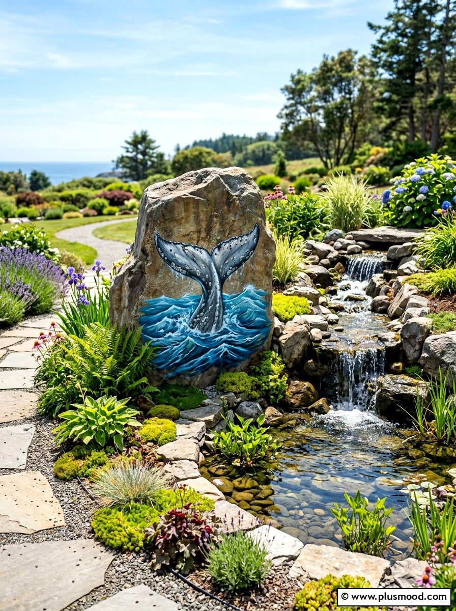 Breaching Whale Tail - 25 painted rock ideas with beach theme