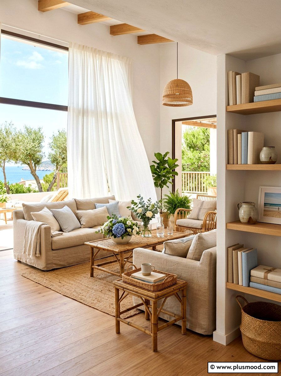 Breezy Linen Summer Living Room - 25 summer easy living room makeover ideas