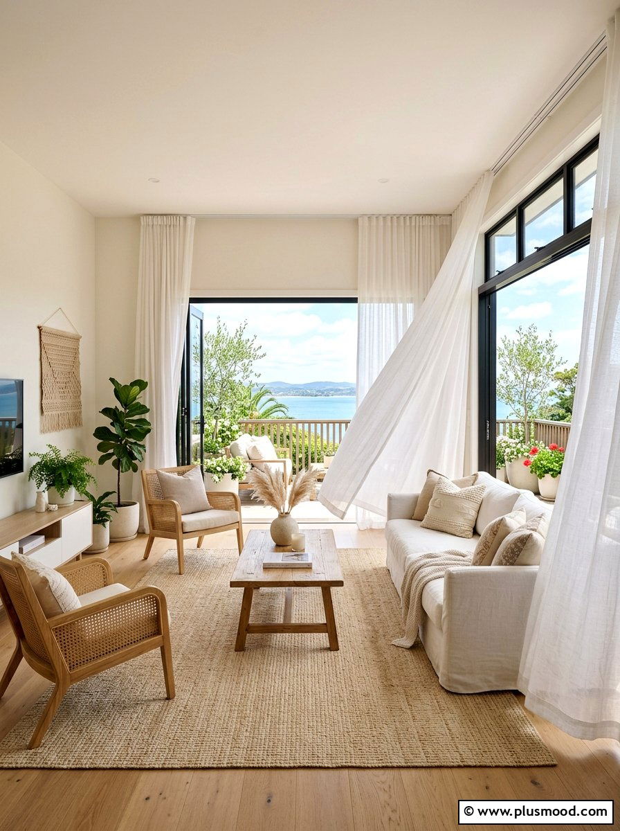 Breezy linen curtain living room - 25 beachy summer living room ideas