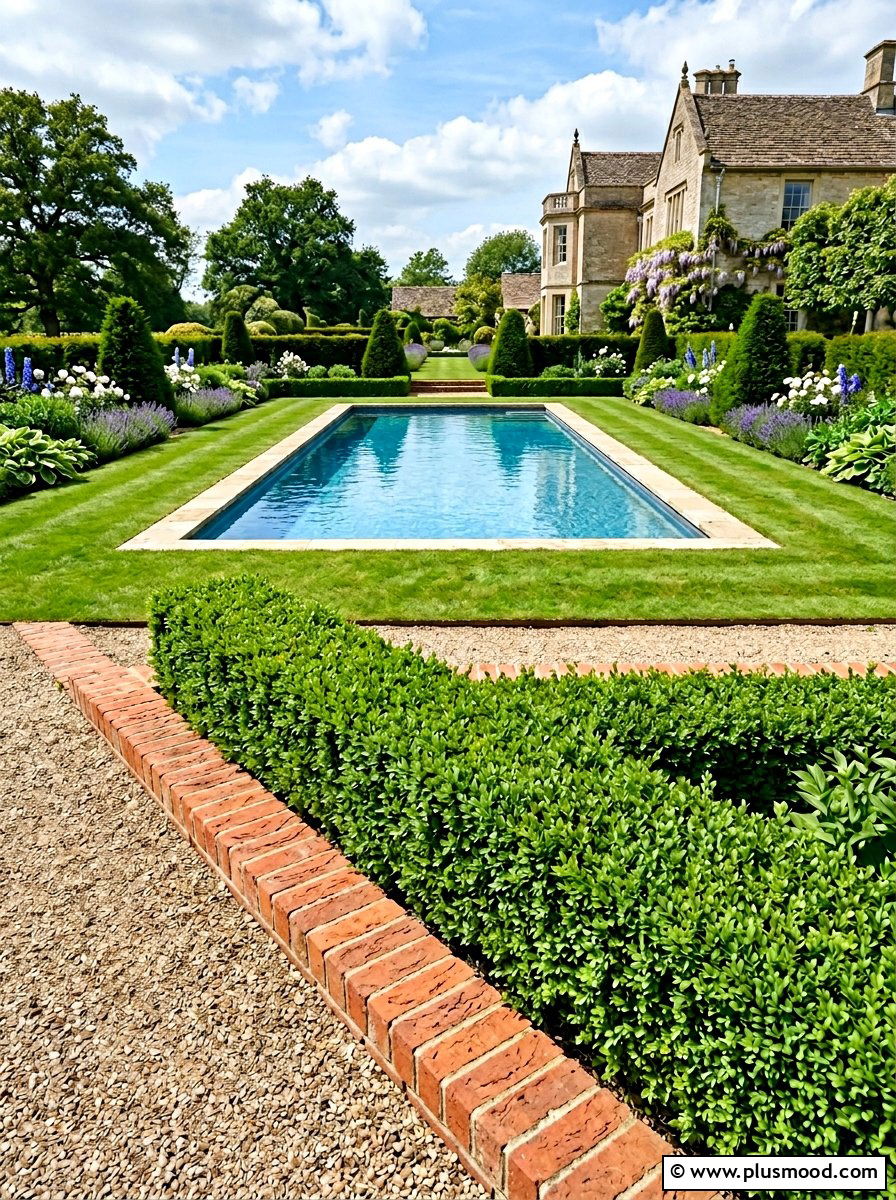 Brick Border With Boxwood Hedge - 25 pool landscaping ideas with brick edging
