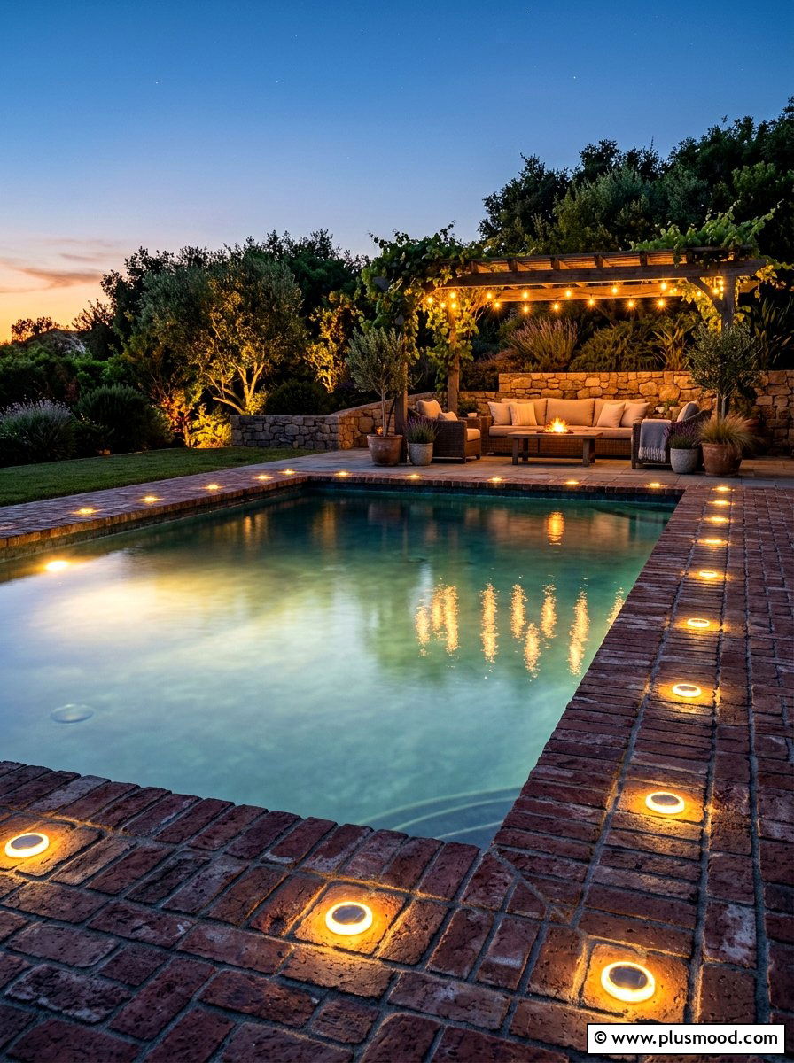 Brick Edging And Solar Lighting - 25 pool landscaping ideas with brick edging