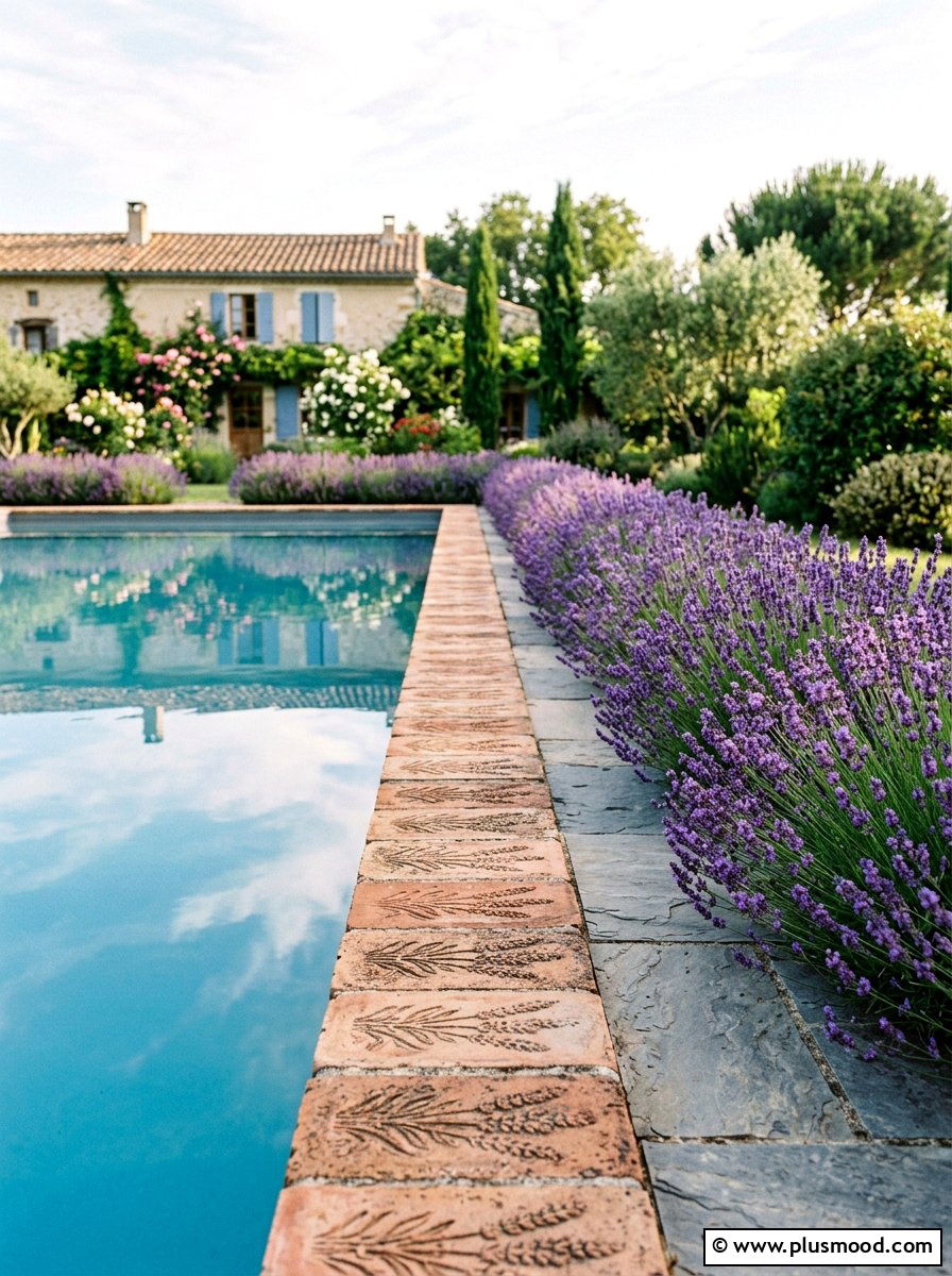 Brick Edging With Lavender - 25 pool landscaping ideas with brick edging
