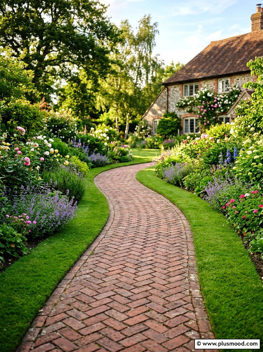 Brick Garden Path - 25 small backyard ideas with curved path