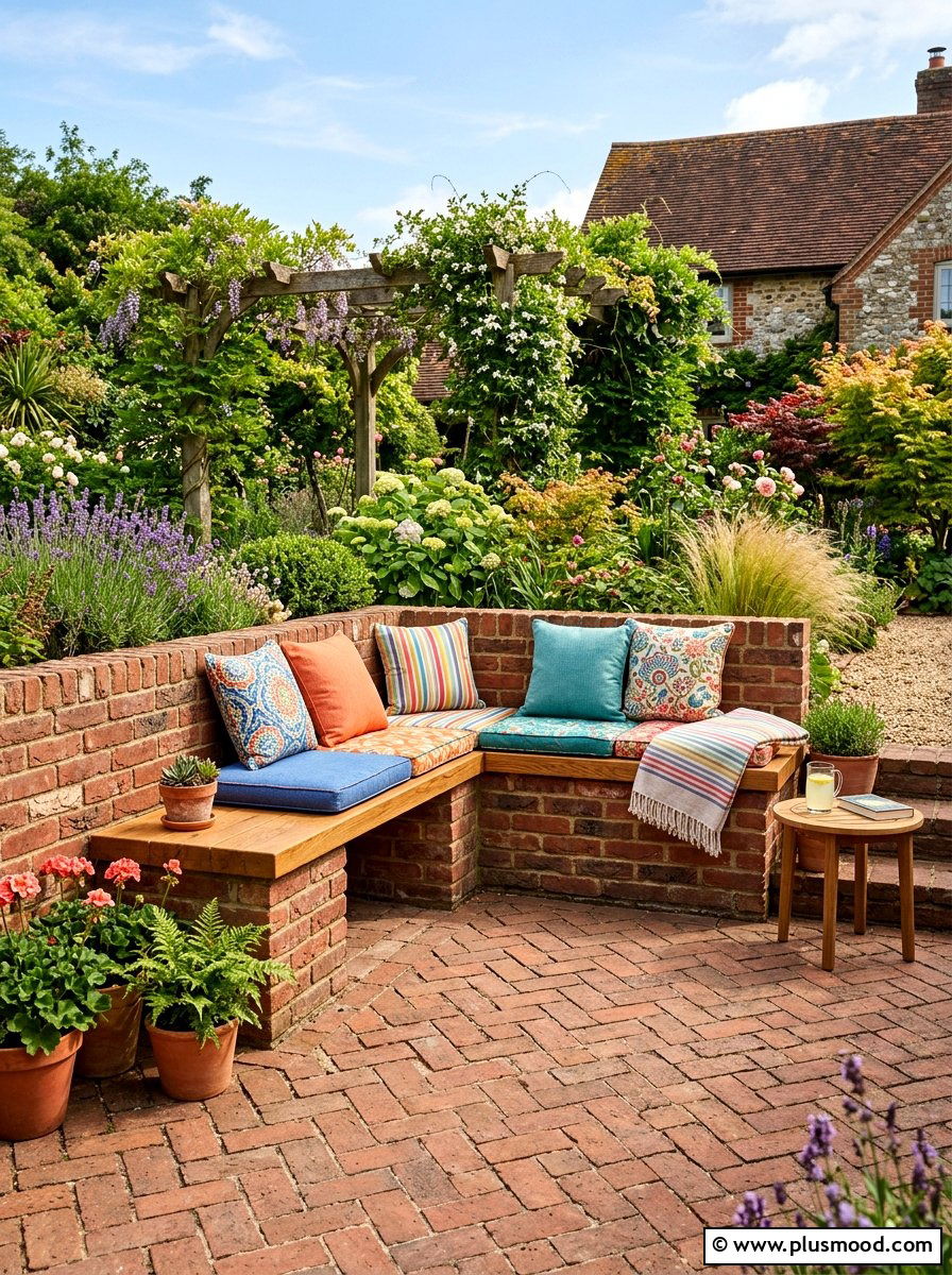 Brick Patio Built In Bench - 25 small backyard ideas with brick patio
