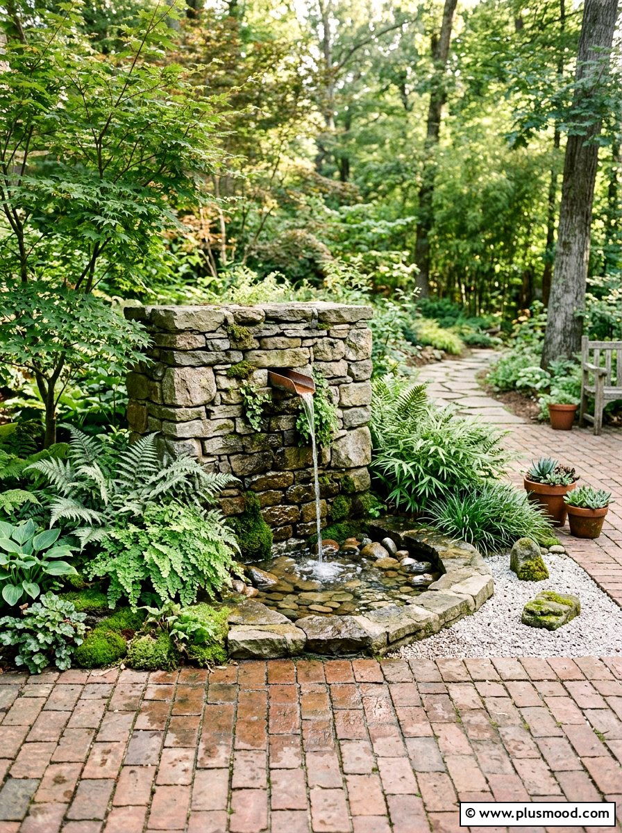 Brick Patio Water Feature - 25 small backyard ideas with brick patio