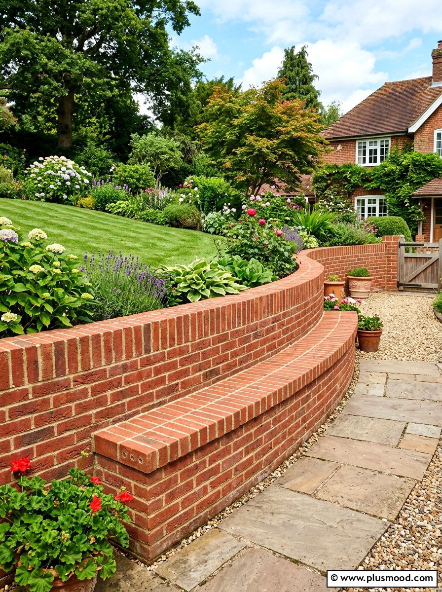Brick retaining wall bench - 25 small backyard ideas with seating wall