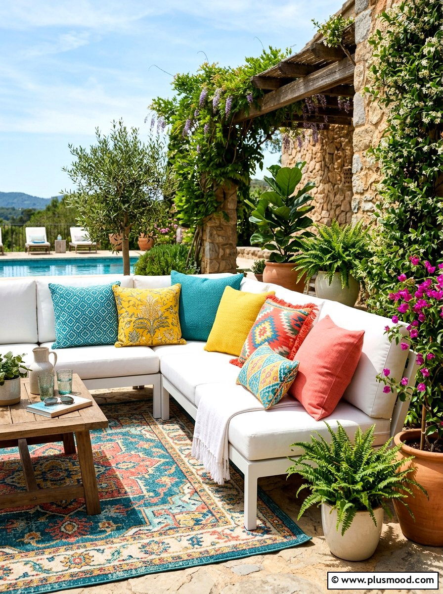 Bright Accent Pillow - 25 summer city balcony summer decor ideas