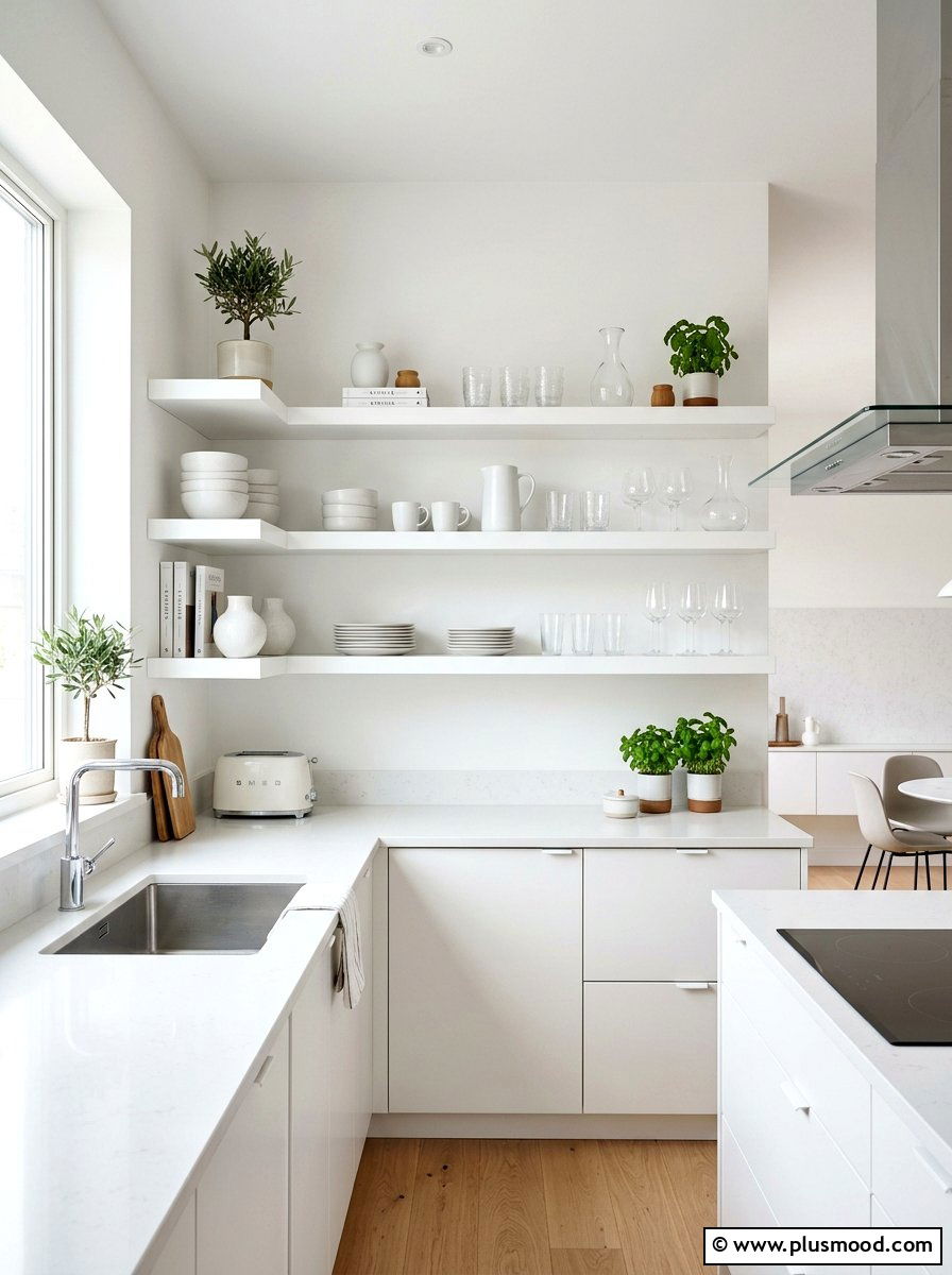 Bright Airy White Kitchen Shelves - 25 summer open shelf summer kitchen ideas