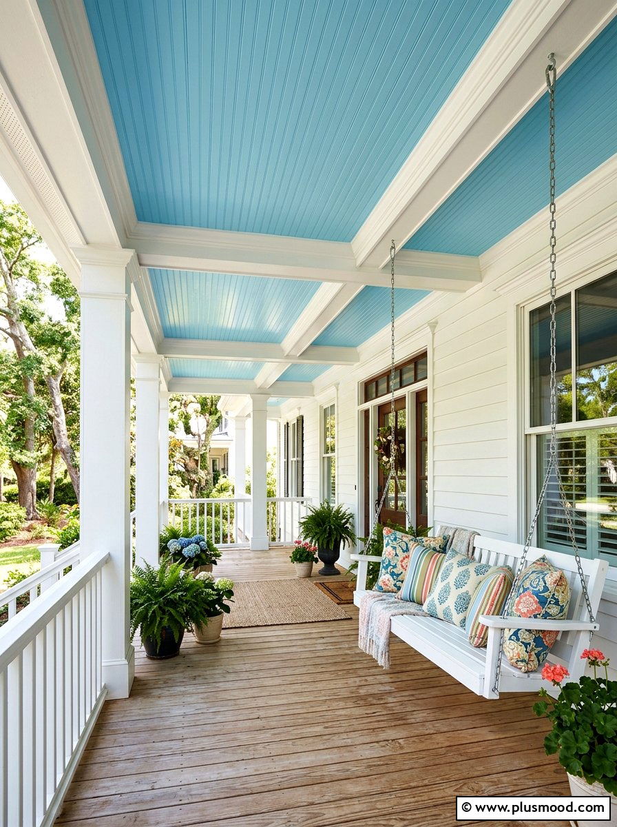 Bright Blue Porch Ceiling - 25 summer colorful front porch ideas