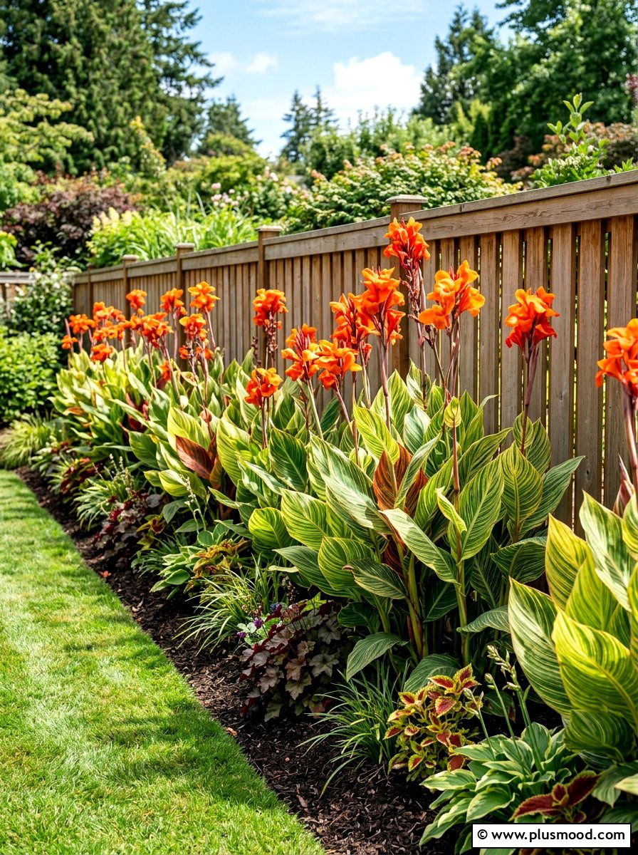 Bright Canna Lily Border Border - 25 summer tropical garden ideas