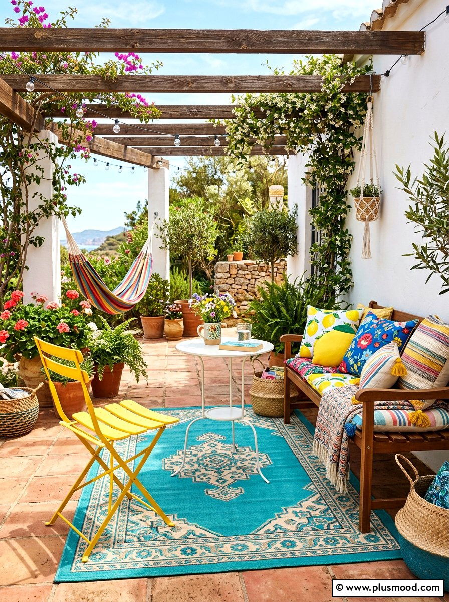 Bright Colorful Textile Reading Corner - 25 summer balcony reading corner ideas