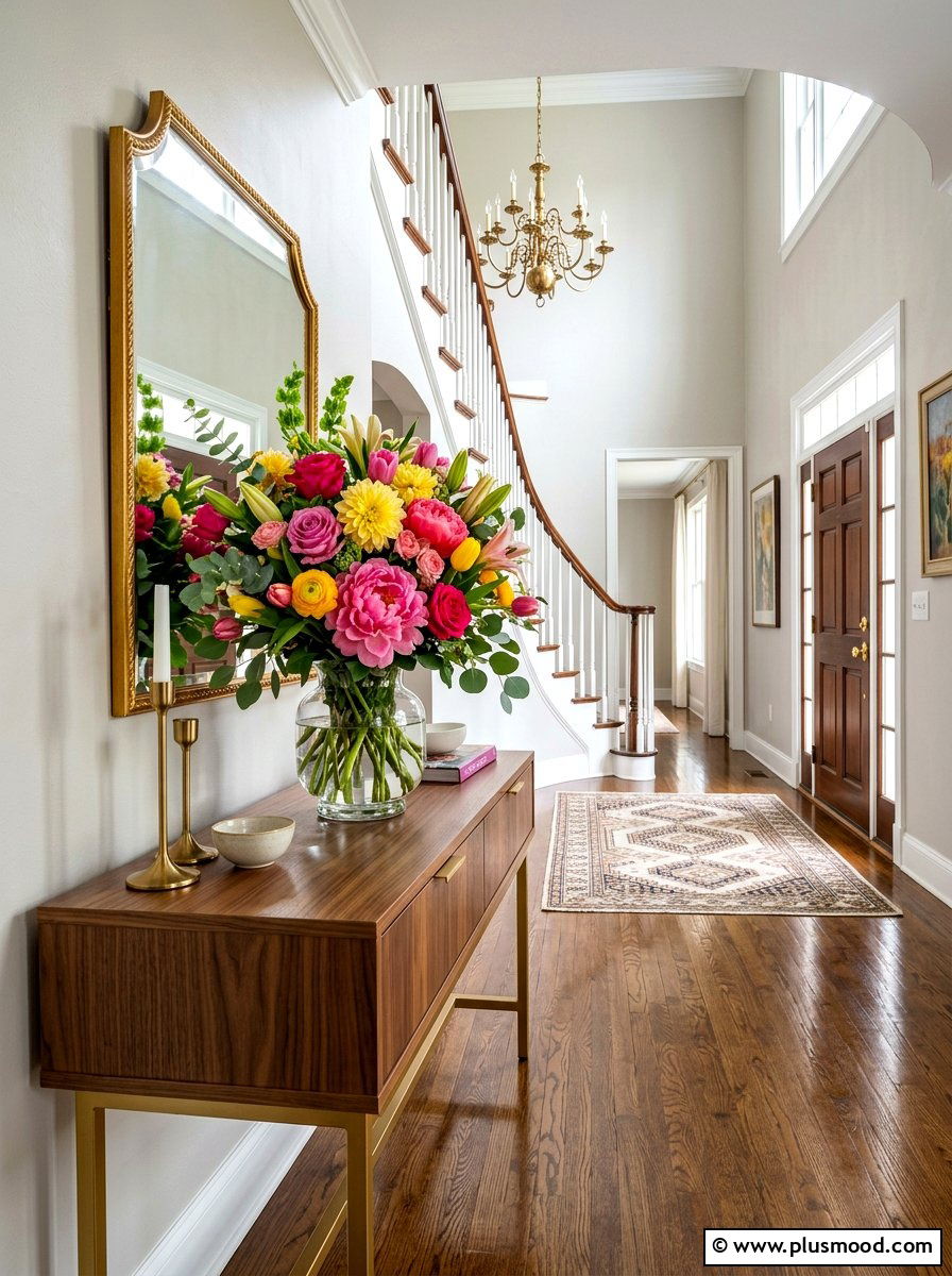 Bright Floral Arrangement Foyer - 25 summer seasonal entry decor ideas