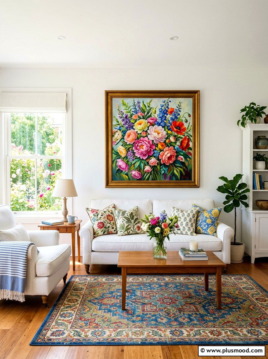 Bright Floral Oil Painting - 25 summer wall art ideas for living room