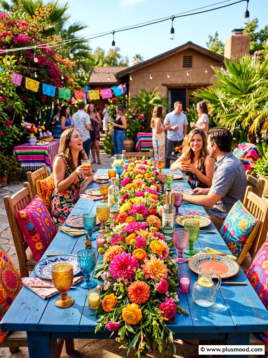 Bright Floral Outdoor Table - 25 summer outdoor table decor ideas