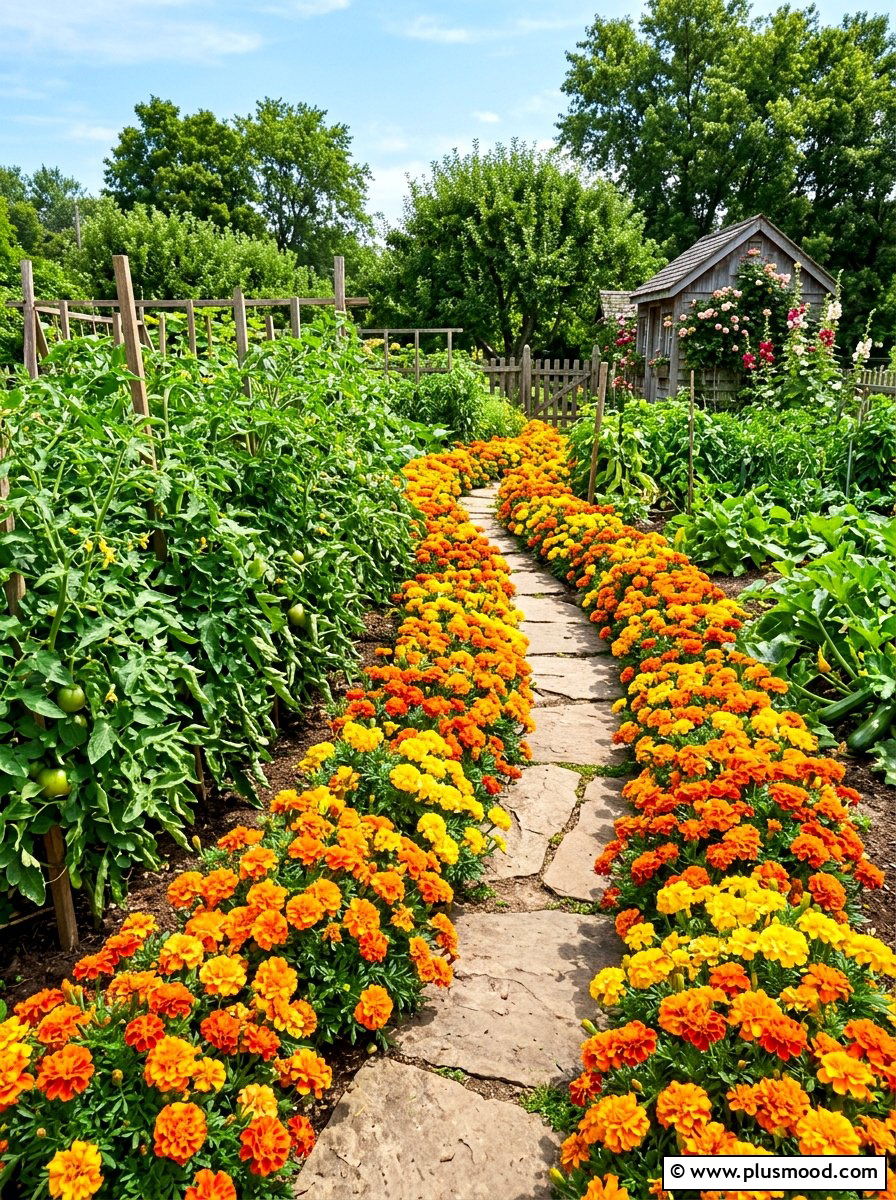 Bright French Marigold Path - 25 summer path border planting ideas