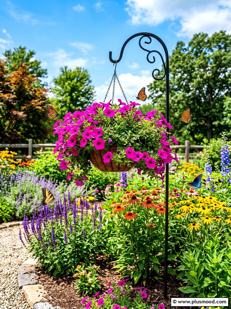 Bright Magenta Petunia Basket - 25 summer planters with petunias ideas