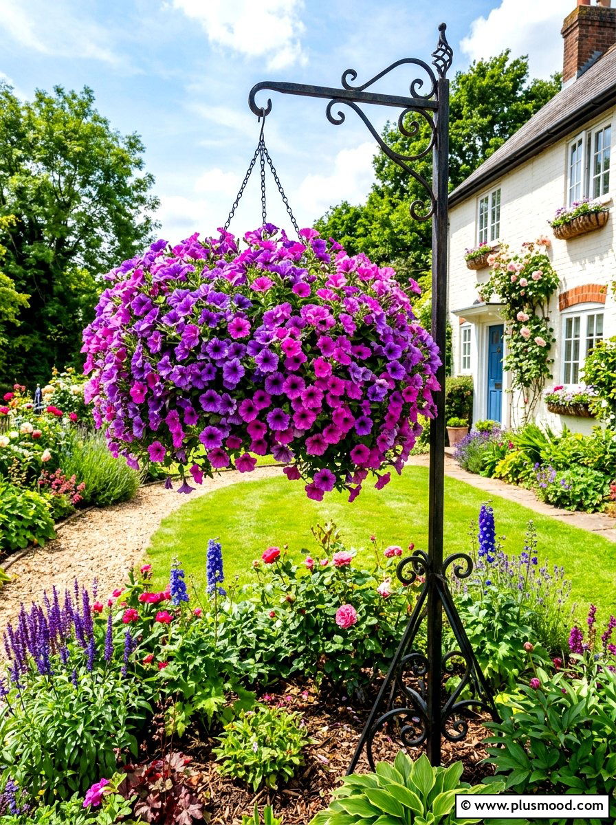 Bright Petunia Basket - 25 summer large planter ideas