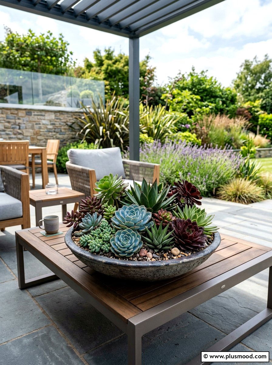 Bright Succulent Bowl - 25 summer curb appeal planter ideas