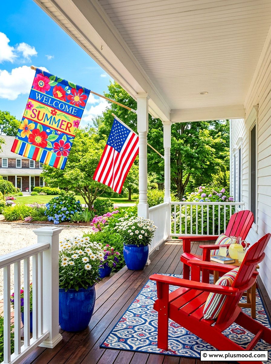 Bright Summer Porch - 25 summer front porch decor ideas with flags