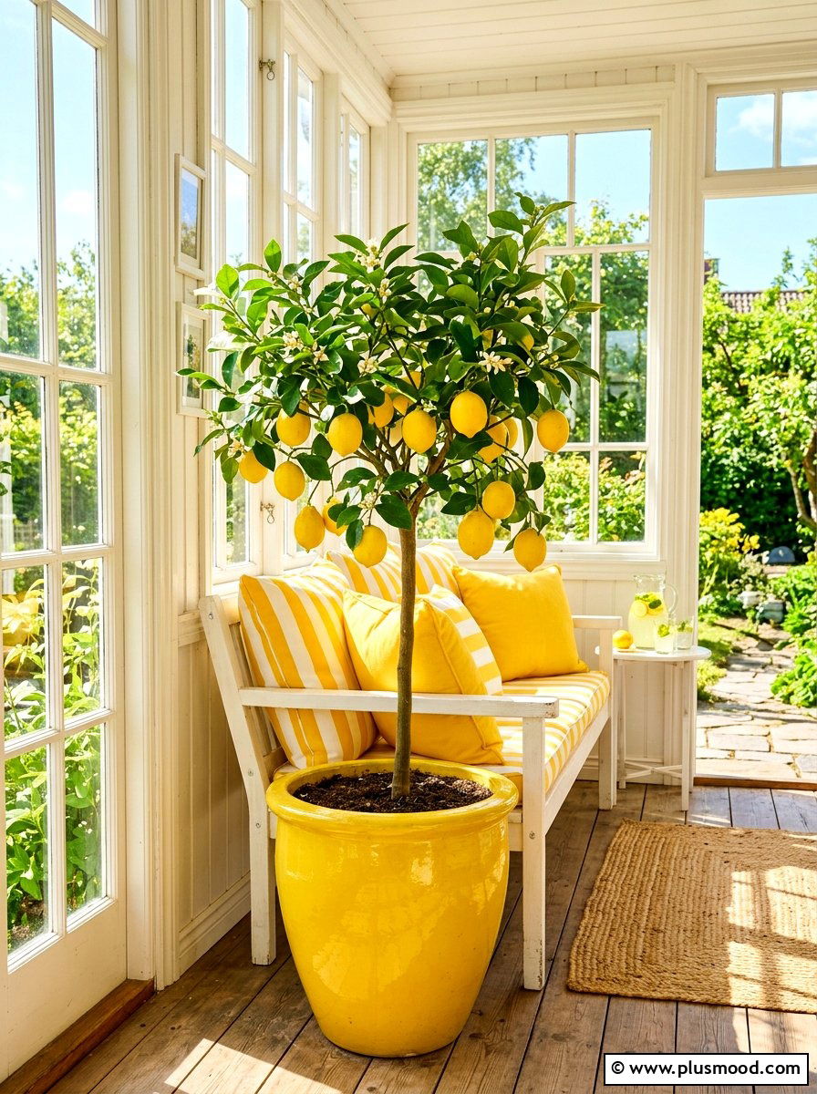Bright Yellow Glazed Container - 25 summer lemon tree planter ideas