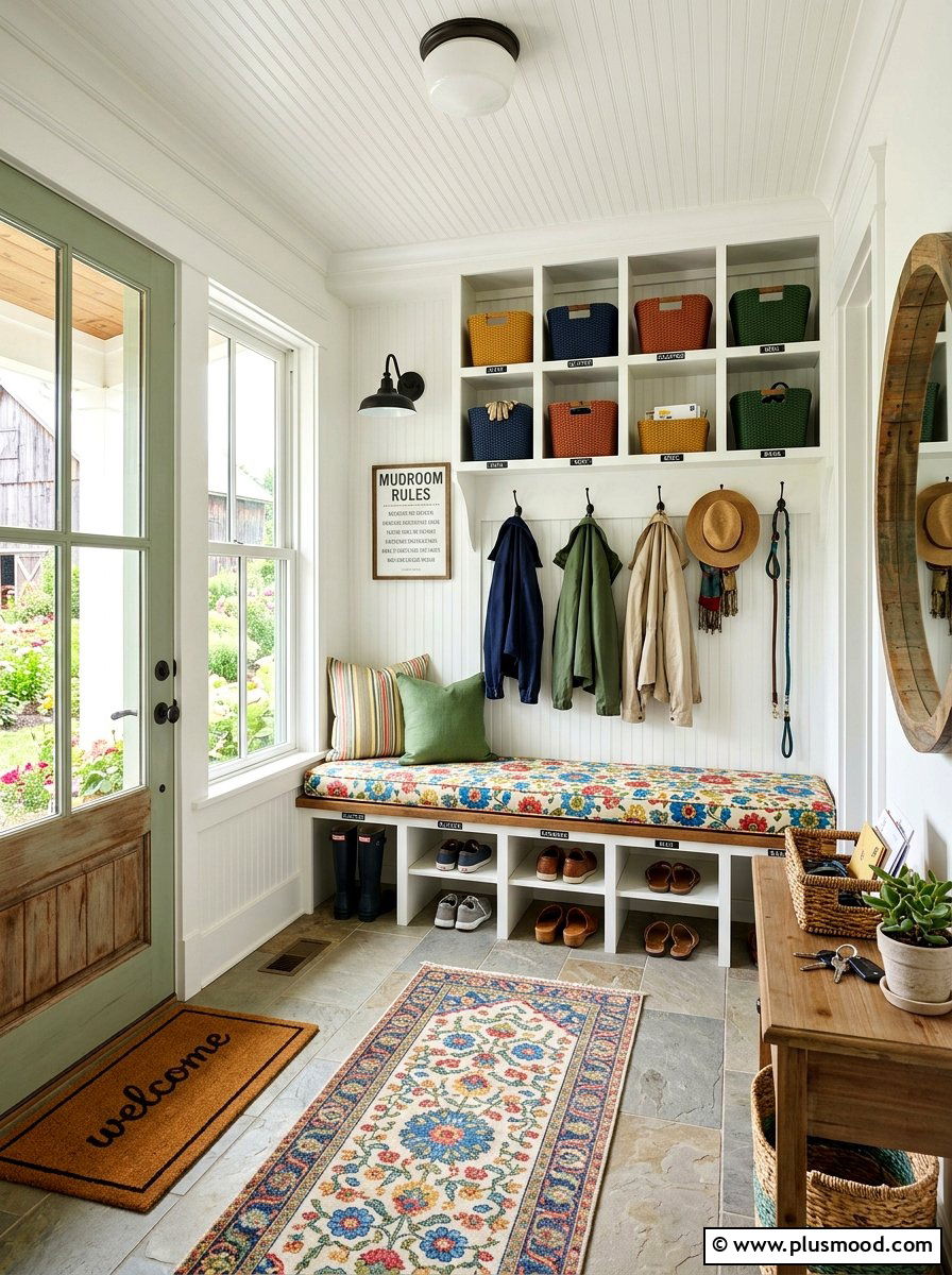 Bright farmhouse mudroom - 25 bright summer decor ideas