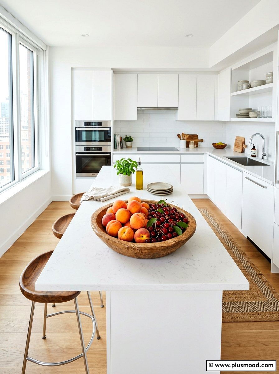 Bright fruit bowl centerpiece - 25 summer kitchen decor ideas for apartments