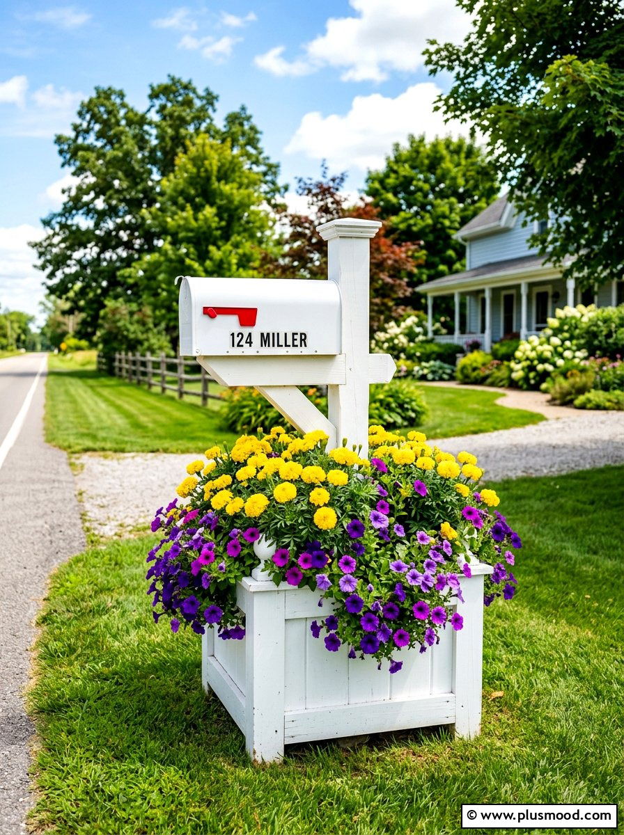 Bright mailbox planter - 25 summer colorful curb appeal ideas
