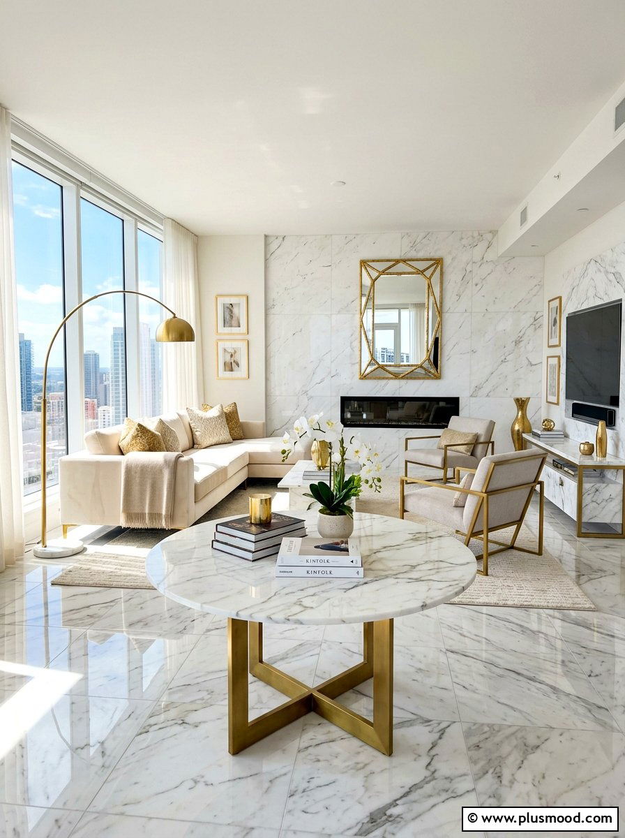 Bright marble apartment living - 25 summer modern summer decor ideas