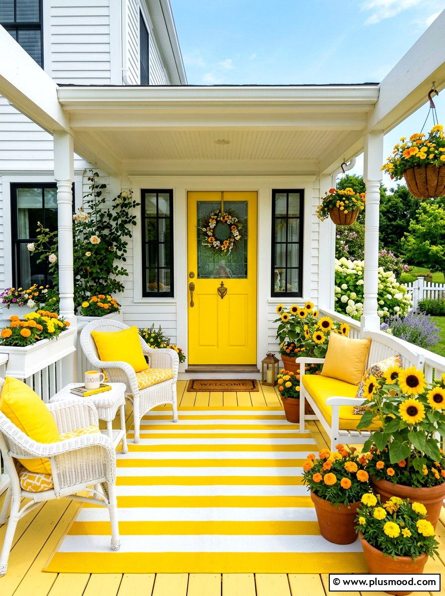 Bright yellow porch - 25 summer front porch styling ideas