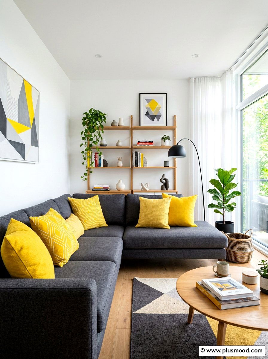 Bright yellow throw pillows - 25 yellow summer living room ideas