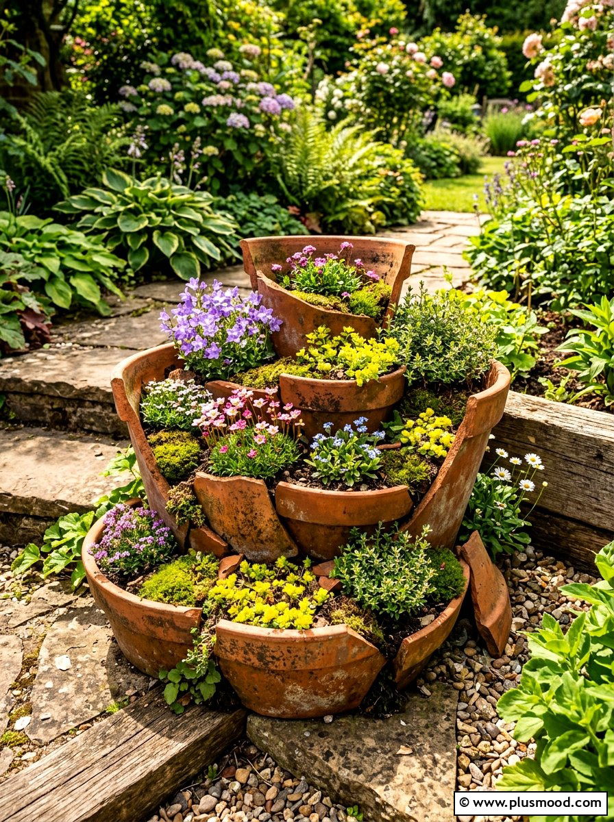 Broken terracotta pot garden - 25 summer spill planter ideas