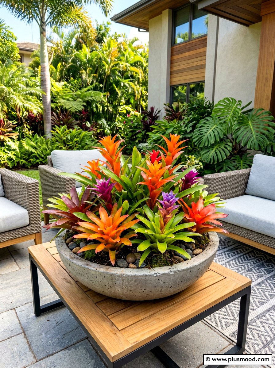 Bromeliad Tropical Arrangement - 25 summer tropical planter ideas