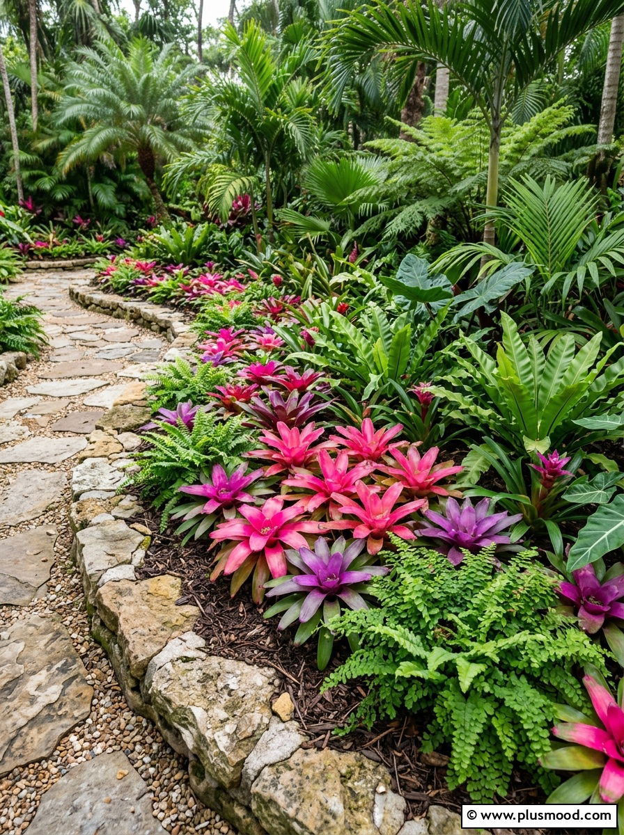 Bromeliad Tropical Garden Bed - 25 outdoor garden decor ideas with tropical plants