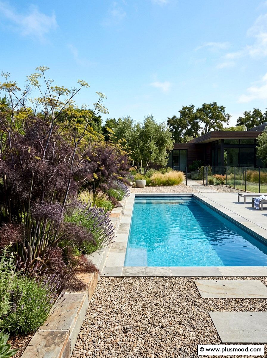 Bronze Fennel Pool Garden - 25 pool landscaping ideas with herbs