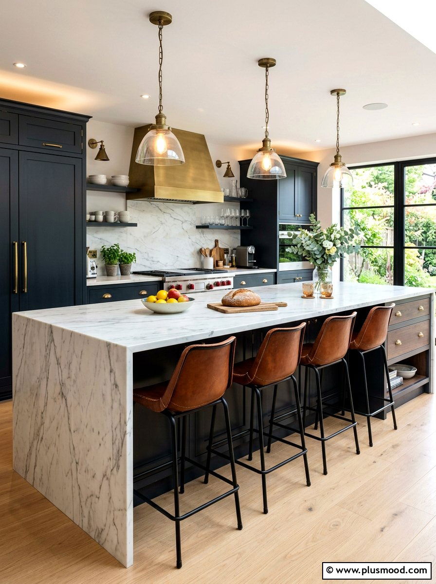 Brown Leather Stool - 25 summer to fall kitchen decor ideas