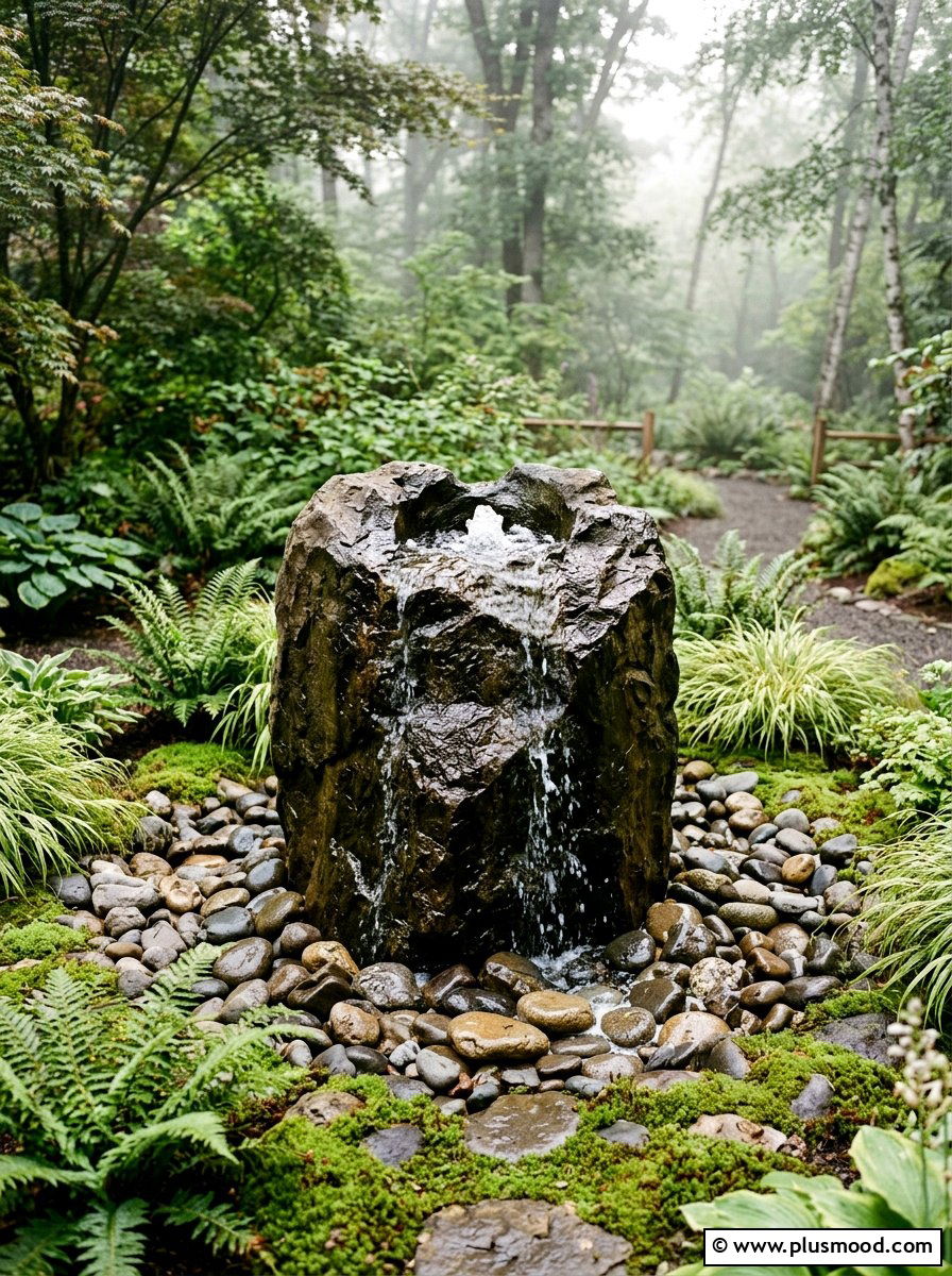 Bubbling rock - 25 small backyard ideas with water feature