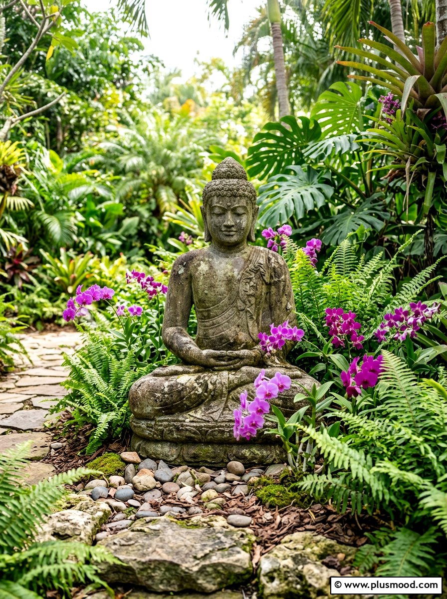 Budda garden statue - 25 small backyard ideas for tropical theme