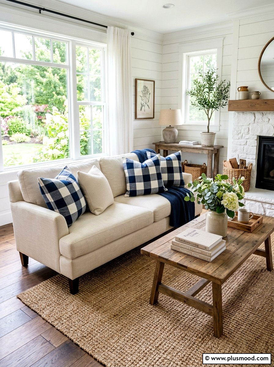 Buffalo Check Pillows - 25 summer farmhouse home decor ideas