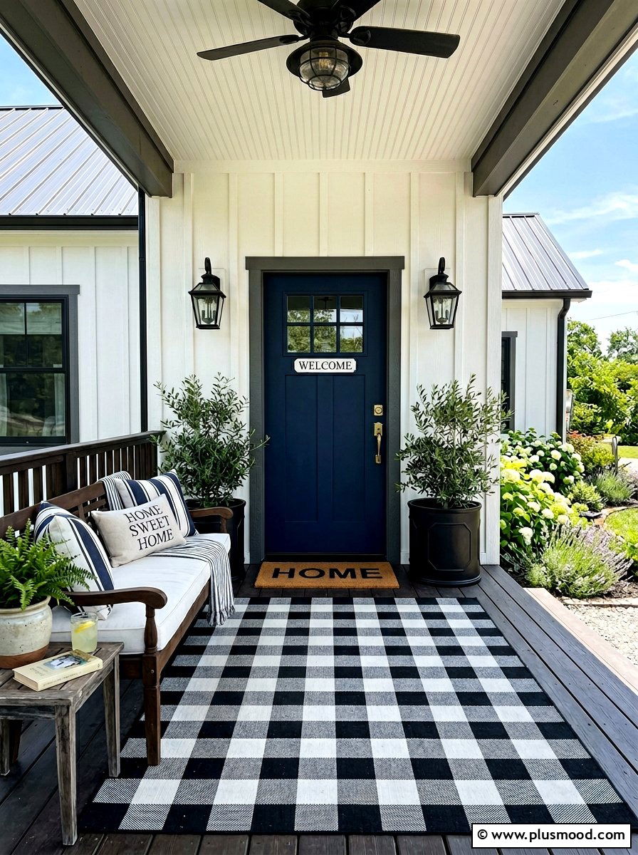 Buffalo Plaid Outdoor Rug - 25 summer front porch mat ideas