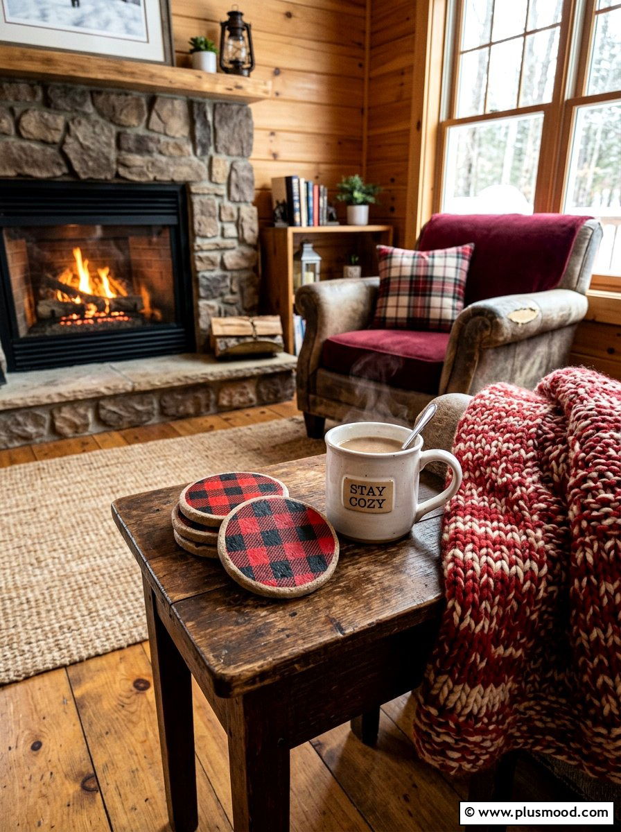 Buffalo Plaid Stone Art - 25 painted rock ideas for fall decor