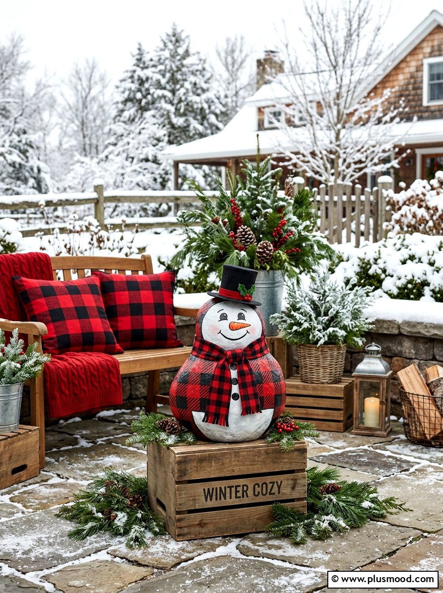 Buffalo plaid snowman rock - 25 painted rock ideas with snowman art